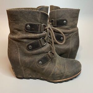 Sorel Joan of Arctic Lace Up Wedge Lexie Wedge Grill Brown Leather 8